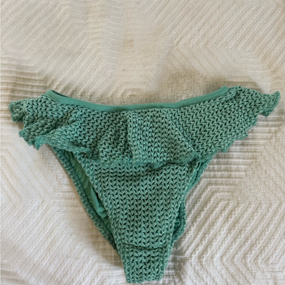 Montce Swim Turquoise Crochet Tamarindo Ruffle Bikini Bottom